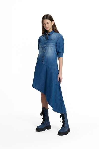 Blue Asymmetric Denim Shirt Dress – Darlings Touch